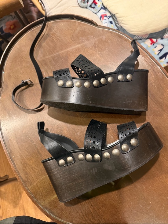 Alaïa wedge black sandal- Vienne Wooden Ankle Strap Wedges Size EU 38